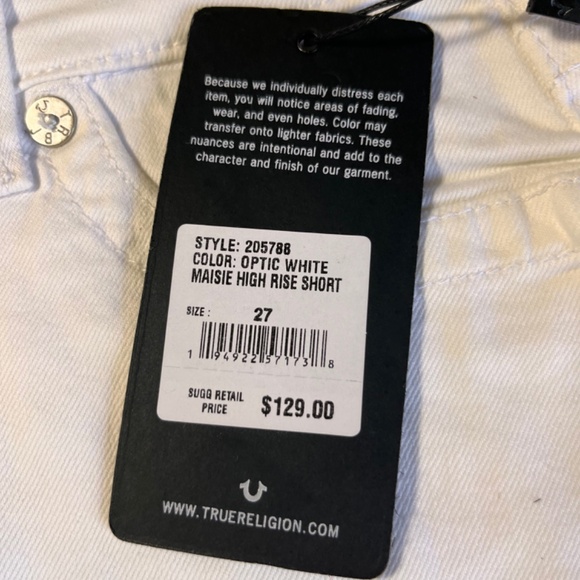 NWT TRUE RELIGION Maisie Vintage High Rise White Denim Fray Hem Jean Shorts - Picture 13 of 16